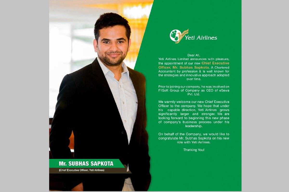 Yeti Airlines new CEO Sapkota